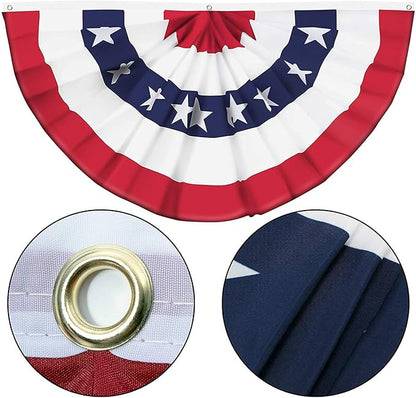 USA Pleated Fan Banner Patriotic Half Fan Flag with Canvas Header and Brass Grommets for 4th of July Memorial Day Indoor Outdoor Decoration (6, 3x6 Feet)