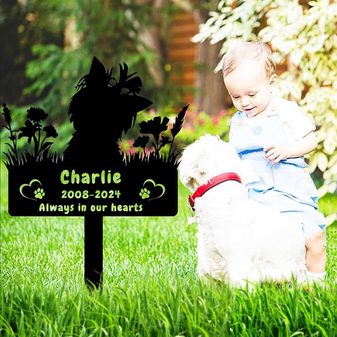 Personalized Yorkshire Terrier Dog Memorial Grave Marker,Custom Flora Dog Memorial Garden Stake,Dog Memorial Plaque Burial Stake Engraved Sign,Dog Sympathy Grave Stake,Dog Memorial Statue Yorkshire1