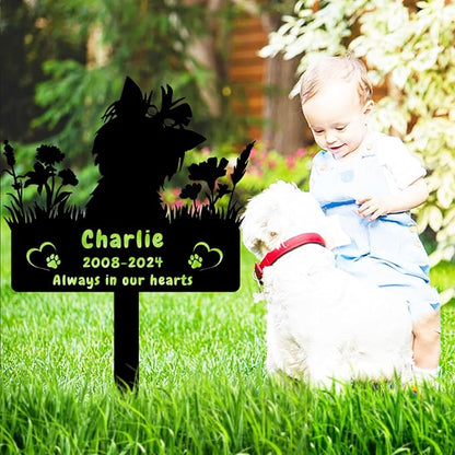 Personalized Yorkshire Terrier Dog Memorial Grave Marker,Custom Flora Dog Memorial Garden Stake,Dog Memorial Plaque Burial Stake Engraved Sign,Dog Sympathy Grave Stake,Dog Memorial Statue Yorkshire1