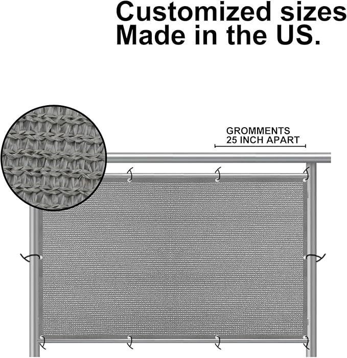 Eden's Decor Balcony Privacy Screen Grey 2'6"x 48' Cover Mesh Windscreen Weather-Resistant UV Protection for Backyard Deck, Patio, Balcony, Pool, Porch, Fence, Railing, Gardening