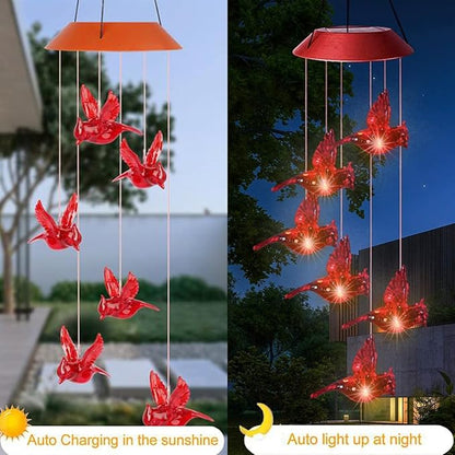 Cardinal Solar Wind Chimes for Outside, Solar Powered Red Bird Chime Light, Cardinal Gifts for Mother Mom Grandma Women Birthday, Hummingbird Decor for Patio, Deck, Yard, Garden, Home