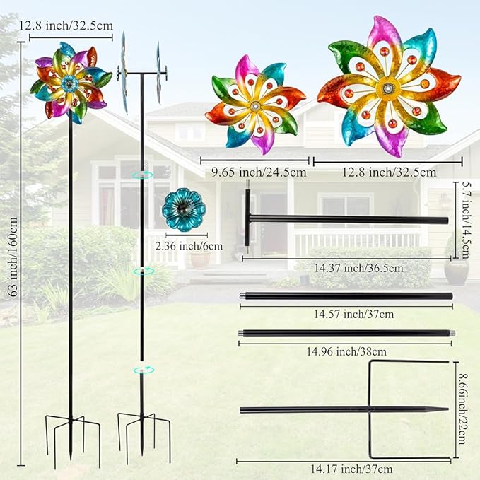 DREAMYSOUL Metal Wind Spinners Outdoor, 63" Kinetic Wind Spinners Colorful Wind Sculpture Yard Art for Garden Patio Lawn Decor