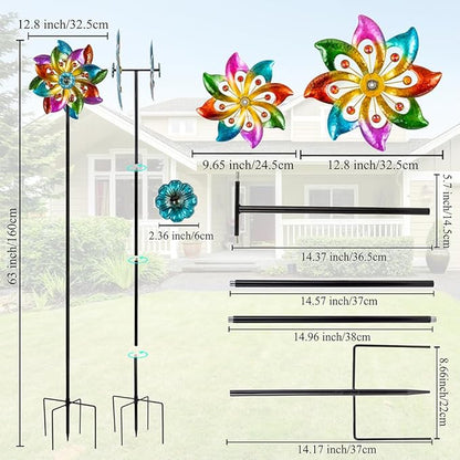 DREAMYSOUL Metal Wind Spinners Outdoor, 63" Kinetic Wind Spinners Colorful Wind Sculpture Yard Art for Garden Patio Lawn Decor