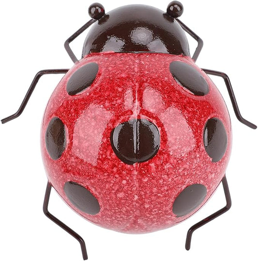 Metal Garden Wall Art Decor Cute Wall Sculptures Statues Outdoor Decoration Yard Lawn Porch Fence Ornaments, Handcrafted Iron Decorative Ladybird Sculpture Art