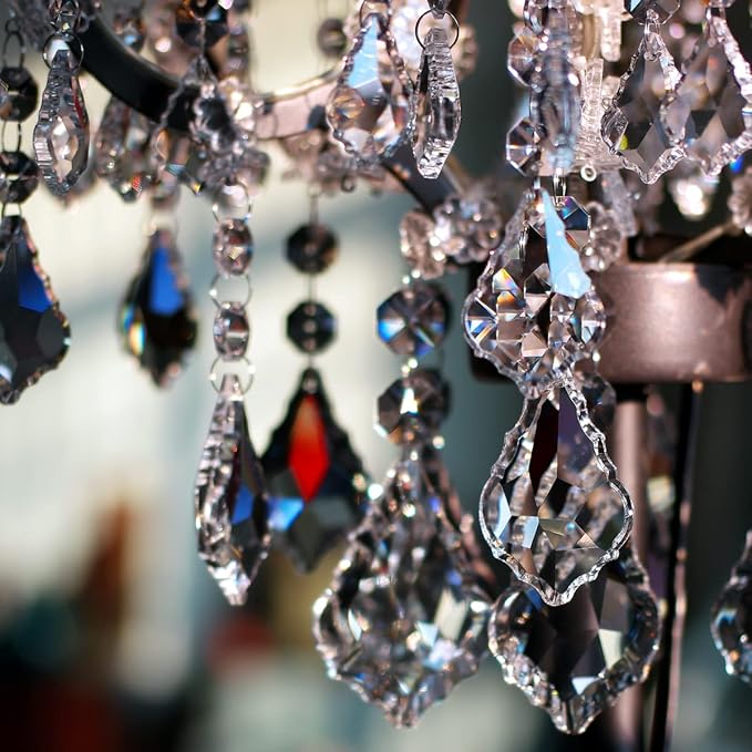 12pcs Glass Crystal Chandelier Prisms Beads Replacement, Hanging Crystals Suncatcher for Chandeliers Decoration