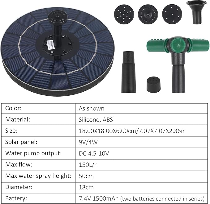 CHILDWEET Solar Powered Floating Pond Fountain Pump with Colorful LED Lights, 18cm Diameter Solar Fountain for Outdoor Garden Bird Bath and Water Feature
