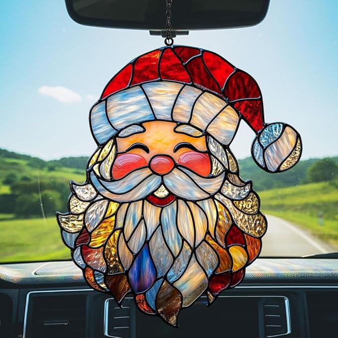 Santa Claus Acrylic Suncatcher Stained Glass Effect Window Car Hanging Christmas Ornament Indoor Outdoor Decor Garden Sun Catcher Panel for Christmas Lover for Women Mom Grandma