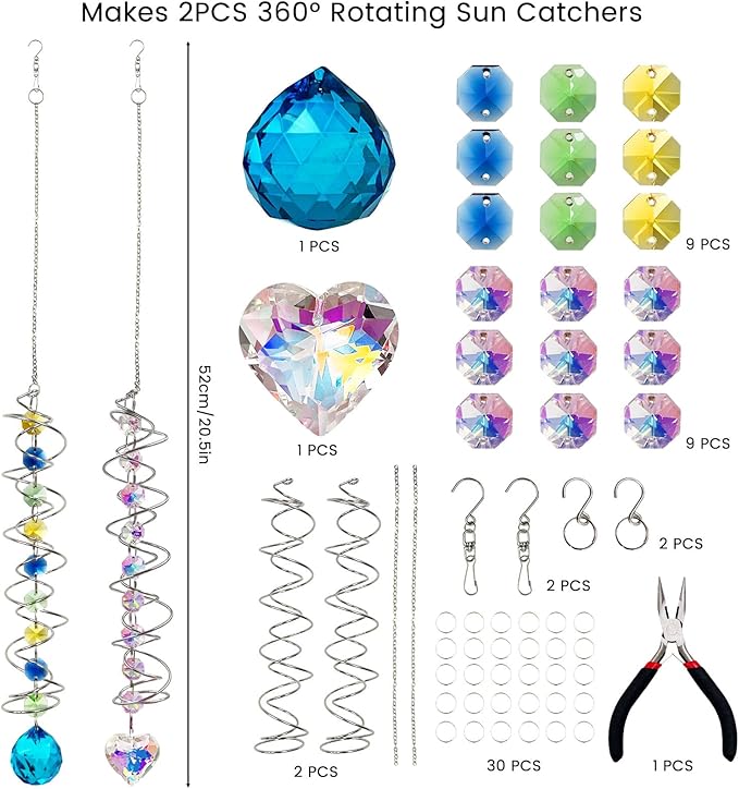 SNAIL GARDEN 2 Pack Gazing Ball Spiral Tail Making Kits with 360° Rotatable Hooks, DIY Suncatcher Kit with Pliers, Suncatcher Kits for Adults, DIY Craft for Home Decor, Hanging Ornaments