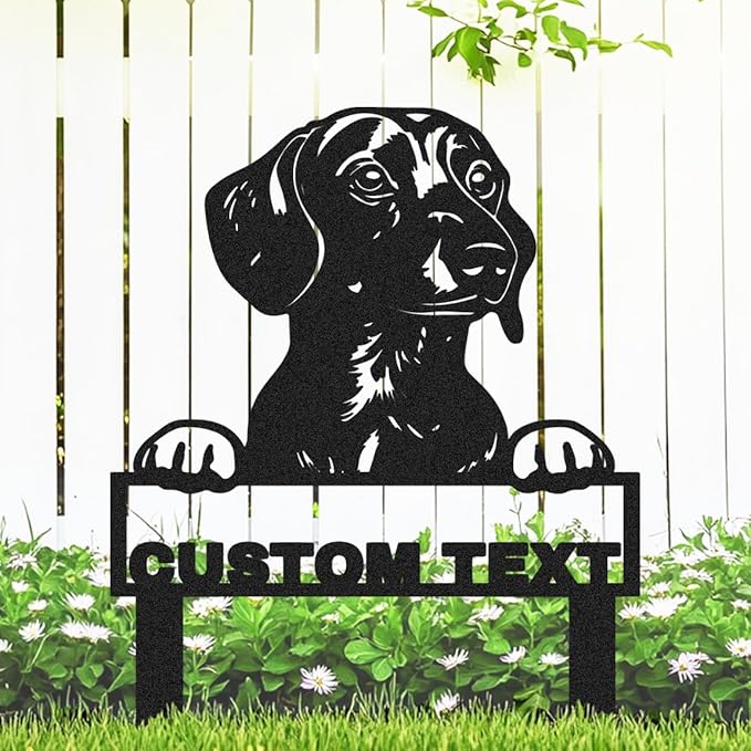 Custom Dachshund Dog Metal Garden Sign Decor for Outside | Personalized Dachshund Garden Stake Yard Sign | Customized Pet Dog House Decor Welcome Name Signs Lawn Decorations