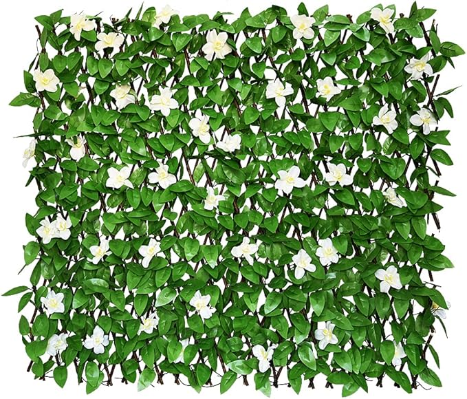 GLANT Expandable Fence Privacy Screen for Balcony Patio Outdoor,Decorative Faux Ivy Fencing Panel,Artificial Hedges (Single Sided Leaves) (1, Green-Flowers)
