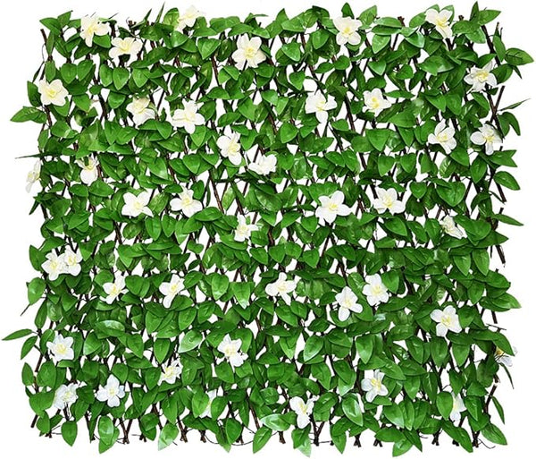 GLANT Expandable Fence Privacy Screen for Balcony Patio Outdoor,Decorative Faux Ivy Fencing Panel,Artificial Hedges (Single Sided Leaves) (1, Green-Flowers)