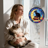 Rngmsi Cat and Moon Stained Glass Window Hanging Gifts, 7.8″ Sun Catchers for Indoor Window Decor, Decorative Sun Catchers Home Wall Art Gift for Thanksgiving Christmas Wedding Housewarming