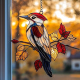 Red Woodpecker Acrylic Suncatcher Stained Glass Effect Window Car Hanging Christmas Ornament Indoor Outdoor Decor Garden Sun Catcher Panel for Acrylic Suncatcher Lover for Women Mom Grandma