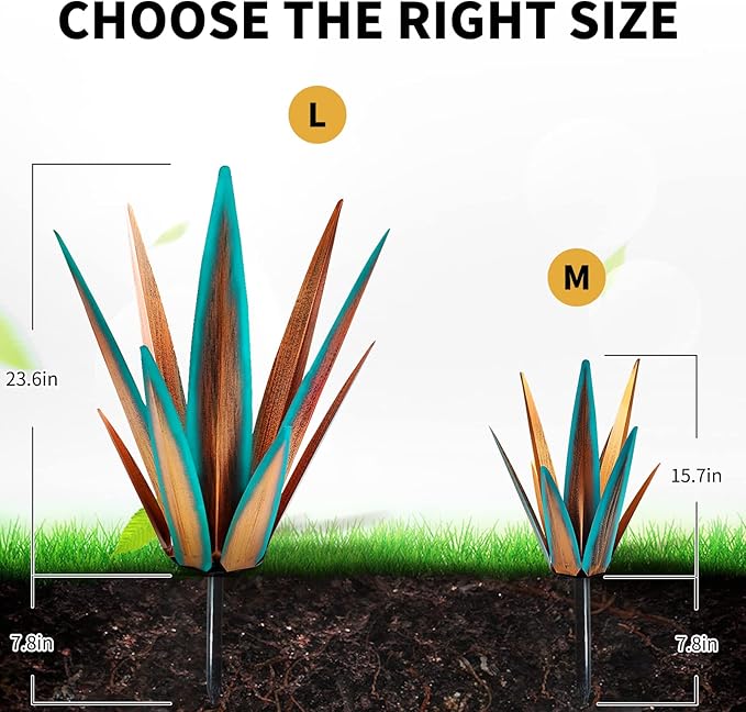 2022 Upgraded Large Size Tequila Rustic Sculpture, DIY Rustic Metal Agave Plant for Outdoor Patio Garden Yard Lawn Ornaments, Yard Art Decoration Statue for Home Decor (Orange Blue (L))