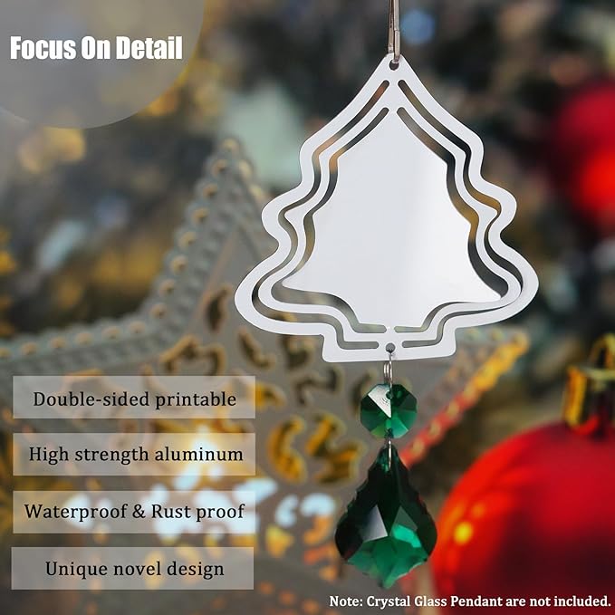 12Pack 3inch Sublimation Wind Spinner Blanks 3D Aluminum Metal Wind Sculpture for Yard and Garden Indoor Art Sublimation Christmas Ornament Hanging Decoration (Christmas Tree)