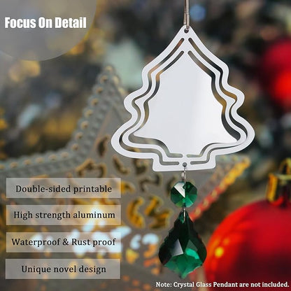 12Pack 3inch Sublimation Wind Spinner Blanks 3D Aluminum Metal Wind Sculpture for Yard and Garden Indoor Art Sublimation Christmas Ornament Hanging Decoration (Christmas Tree)