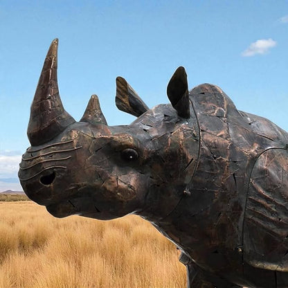 Zaer Ltd. Large Rhinoceros Iron Garden Statue, Powder Coated Metal, 57.5" Tall, Freestanding, Rustic Finish