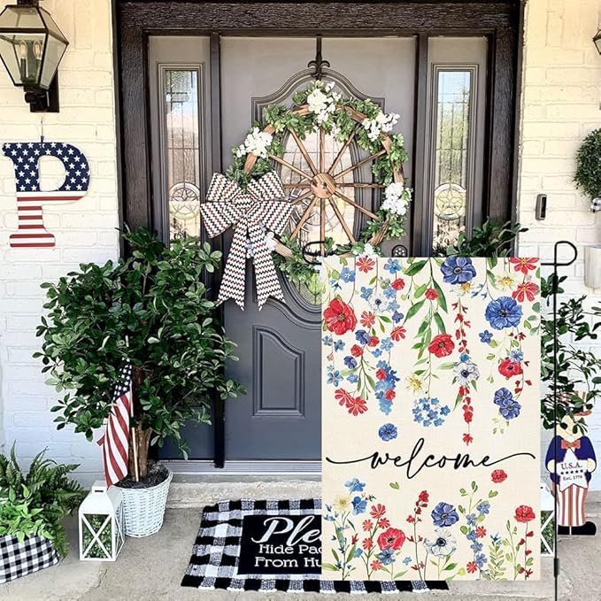 Baccessor 4th of July Patrioctic Garden Flag 12.5 x 18 Inch Double Sided God Bless America Memorial Day Floral Yard Flag Vertical Summer Seasonal Farmhouse Yard Outdoor Decoration