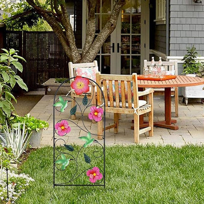 YEAHOME Garden Decor for Outside, 33" Hummingbird Decorative Garden Stakes with Pink Flowers for Spring Garden Decor, Metal Yard Art for Outdoor Lawn Backyard Porch Decorations