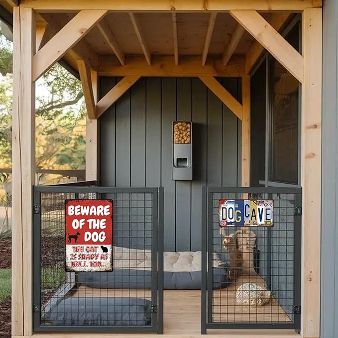 Beware of Dog Signs for Fence Funny Metal Warning Sign Yard Decor Beware of Dog The Cat Is Shady Too Tin Sign Dogs Room Decor 8x12 Inch