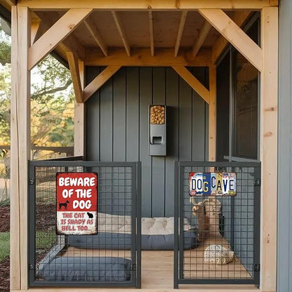 Beware of Dog Signs for Fence Funny Metal Warning Sign Yard Decor Beware of Dog The Cat Is Shady Too Tin Sign Dogs Room Decor 8x12 Inch