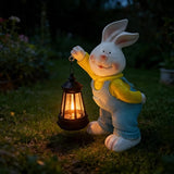 Outdoor Bunny Statue Solar Lantern for Garden Yard Lawn Patio White Rabbit Figurine Decorations Housewarming for Mom Grandma Women