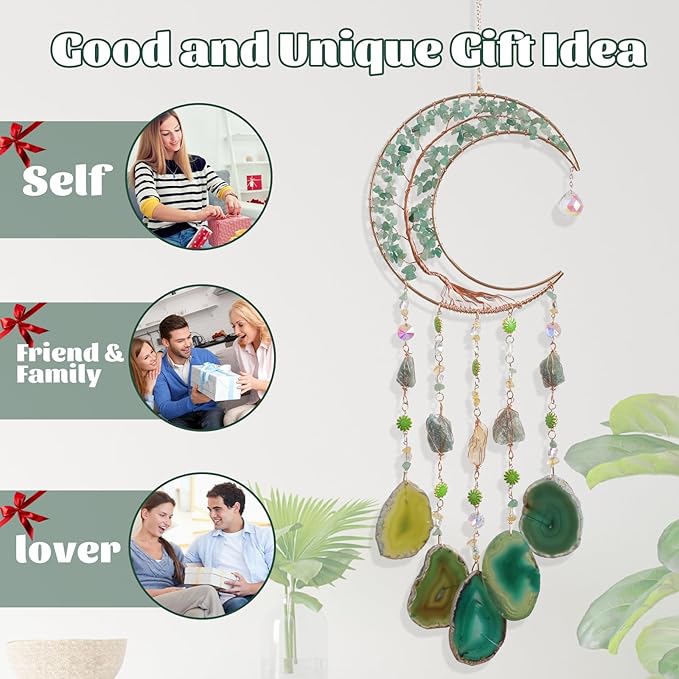 Agate Dream Catchers,Dreamocean Moon Tree of Life Dream Catcher for Wall Hanging Decor Sun Catchers Indoor Window with Healing Crystals and Stones Perfect Craft Gift for Adults