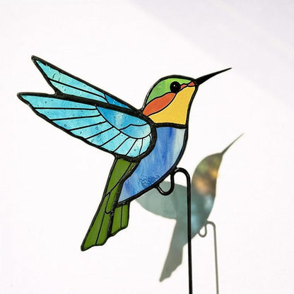 Hummingbird Stained Glass Plant Pot Suncatcher - Handmade Real Glass Flower Pot Ornament for Planters - Indoor Outdoor Garden Décor - Thoughtful Gift for Women, Mom & Bird Lovers