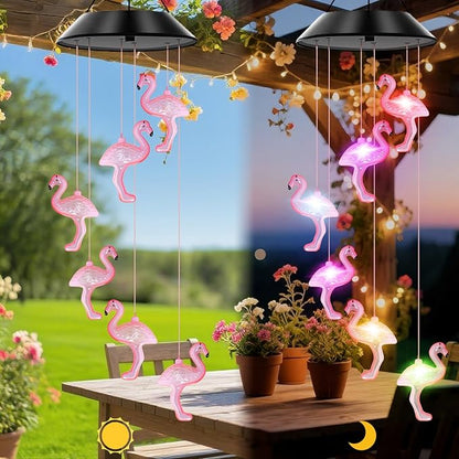 Flamingo Solar Wind Chimes Color Changing Solar Lights Outdoor Waterproof LED Wind Chimes Solar Powered Lights for Party Yard Garden Christmas Decoration Birthday Gifts for Mom Grandma