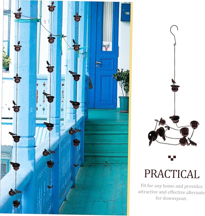 Decorative Metal Rain Chain for Gutters Drainage Elegant Cups Outdoor Garden Decor Resistant Design for Rainwater Diverter