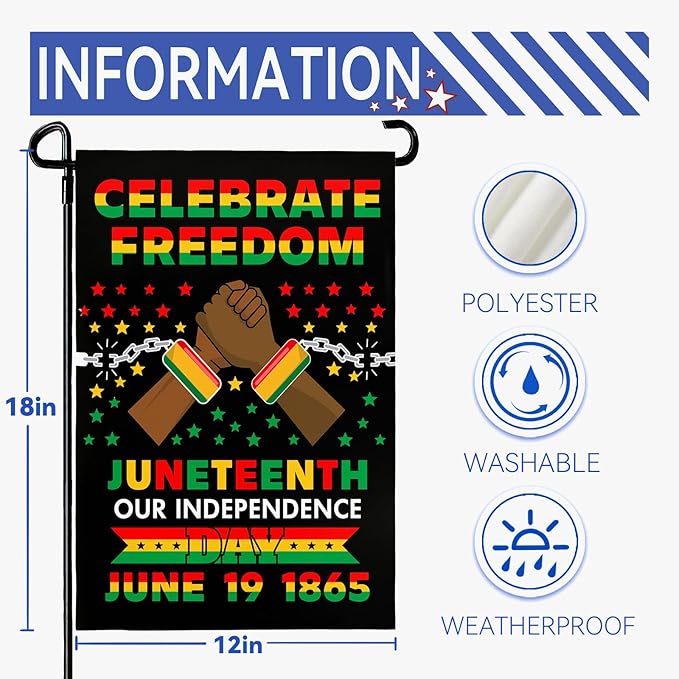 Juneteenth Garden Flag June 19th African American Emancipation Independence Day Yard Flag Celebrate Freedom Since 1865 Garden Flags Stars and Stripes Polyester Double Sized House Banner