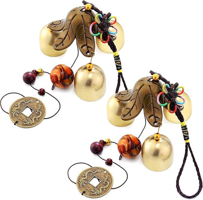 2 Pieces Wind Chimes Feng Shui Wind Bell 3 Bells Hanging Chimes for Good Luck Home Garden Patio Hanging Decoration