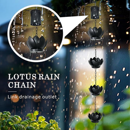 8.5Ft Metal Lotus Rain Chain for Gutters, Rust-Resistant Outdoor Rain Catcher with Hanging Gutter Adapter, Perfect for Heavy Rain, Indoor/Outdoor Decoration, Dark Bronze Finish