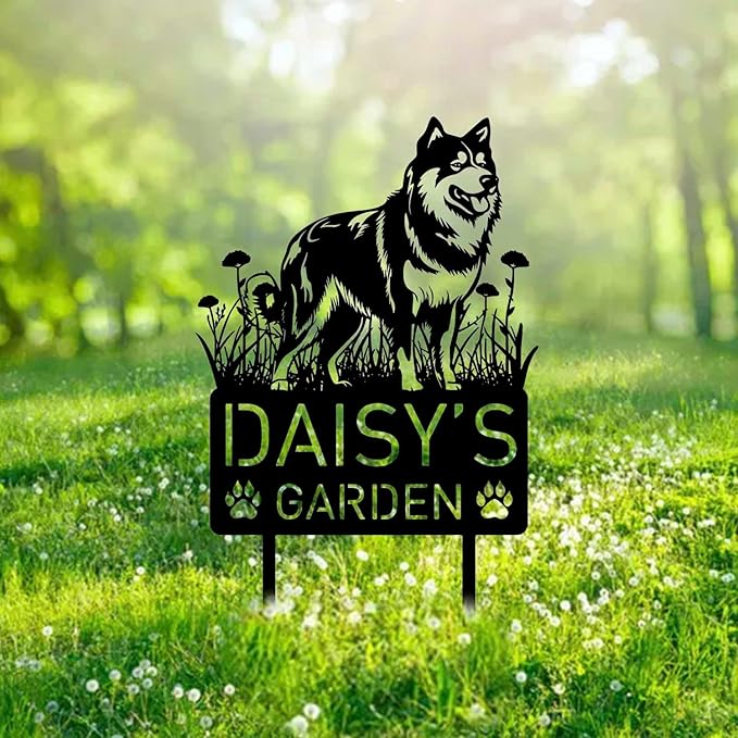 Custom Alaskan Malamute Dog Metal Memorial Garden Stake Personalized Pet Grave Marker Name Sign Remembrance Stake Decor Sympathy Dog Loss,Outdoor Statues for Yard Garden Lawn Patio Pathway Grave.
