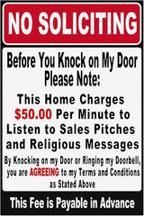 Funny No Soliciting Sign, Metal Warning Tin Signs, Before You Knock on My Door Please Note, Yard Sign Garage Farm Garden Wall Decor Sign Plaque Outdoor for Home Fence 8 X 12 Inches