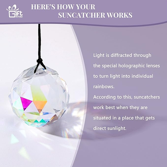 GiftAmaz Crystal Suncatcher Wind Chimes with 4 Tuned Tubes, Hanging Prism Rainbow Maker Chandelier Crystal Pendant Wind Chime Window Hanging Ornament Gift for Women Friends Home Garden Decor Birthday