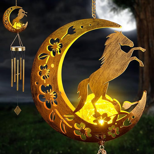 Solar Horse Wind Chimes - Unique Moon Hummingbird Design, for Mothers, Grandmothers, Sisters, Friends and Girls on Birthdays, Christmas, Thanksgiving and Mother's Day