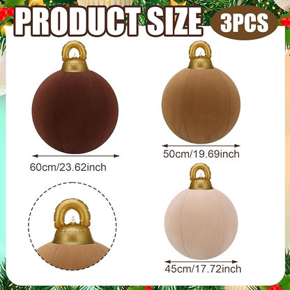 Jenaai 3 Pcs Giant Velvet Christmas Inflatable Ball Ornament Large PVC Christmas Inflatable Balls 3 Size 24" 20" 18" Xmas Hanging Ornaments Outdoor Decor for Lawn Porch Yard (Neutral)