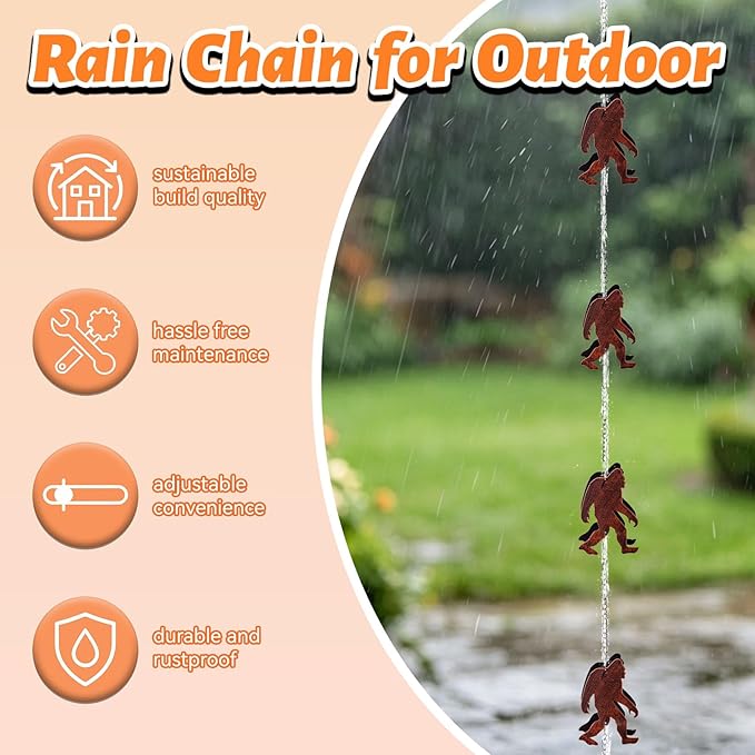 10.7FT Rain Chains for Gutter, Decorative Rain Chain with 10 Orangutan Cups, Adjustable Rain Catcher Chain for Eaves Drainage, Replacement for Downspout