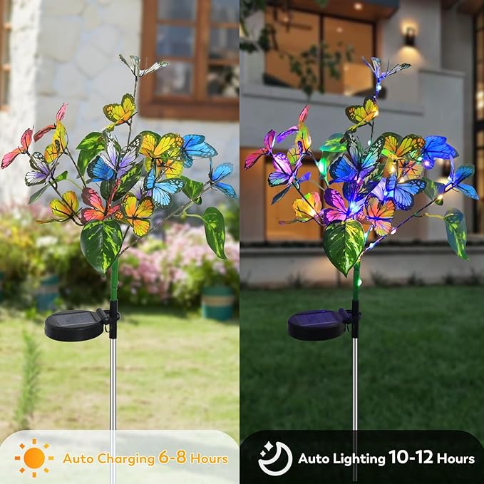 Solar Garden Lights Outdoor Waterproof Solar Lights 2 Pack with New Upgraded 40 LED 18 Butterfly Outdoor Lights for Yard Outside Garden Pathway Decor,Christmas Decorations Gifts for Women Mom