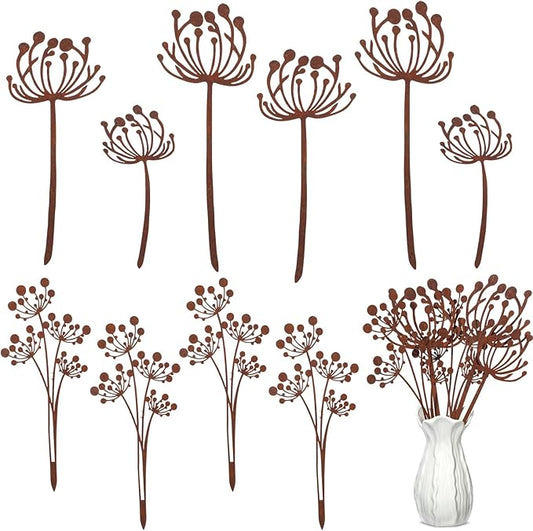 Set of 10 Dandelion Metal Flowers for Outside Decorative Garden Stakes Plants Stakes Yard Art Decor for Lawn Yard Walkway and Flower Garden