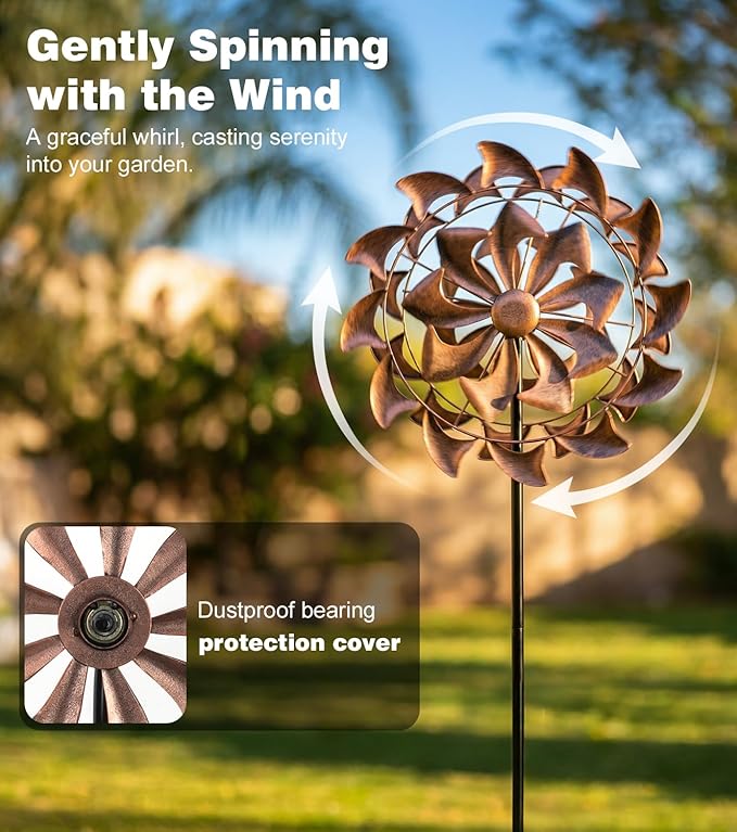 Wind Spinners Outdoor Garden Decor - W13xH63 Copper Metal Yard Art Wind Sculptures & Spinners, Vintage Kinetic Windmill for Yard Patio Lawn Decor, Retro Gardening Gifts for Women