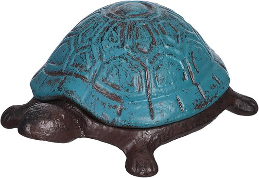 GLEAVI Cast Iron Turtle Key Hider Box Outdoor Garden Statue Hidden Extra Key Holder Sea Blue Vintage Tortoise Trinket Box for Patio Yard
