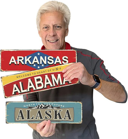 SmartSign 4 x 14 inch Alaska State Vintage Metal Sign “North To The Future”, 40 mil Rustproof Aluminum with Clear Overcoat, Retro Wall Décor, Multicolor, Made in USA