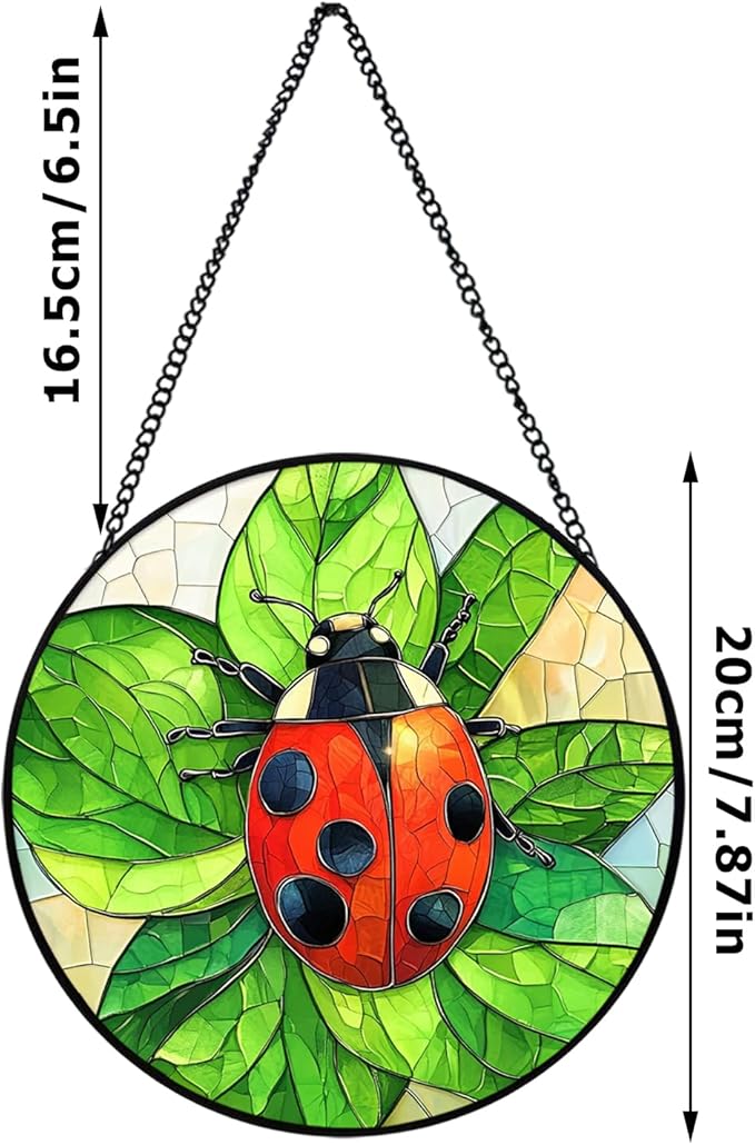 Ladybug Stained Glass Window Hanging, Colorful Ladybug Suncatchers for Windows, Ladybug Suncatcher Gift for Women, Mom, Grandma