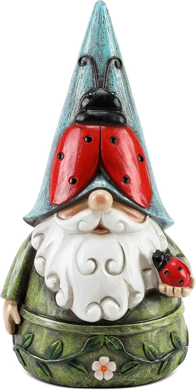 Garden Ladybug Gnome Statues Outdoor Decor for Patio, Yard, Lawn, Porch, Home, Table, Spring Summer Ladybug Gnomes Figurines 7.3" Tall Elf Ornament Gifts for Mother Women