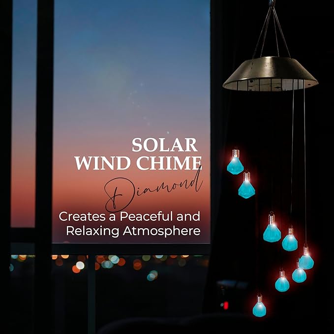 Upblend Outdoors Solar Wind Chimes for Outside – Color Changing LED Wind Chimes for Outside, Solar Chimes Outdoor Waterproof – Diamond, Light Blue