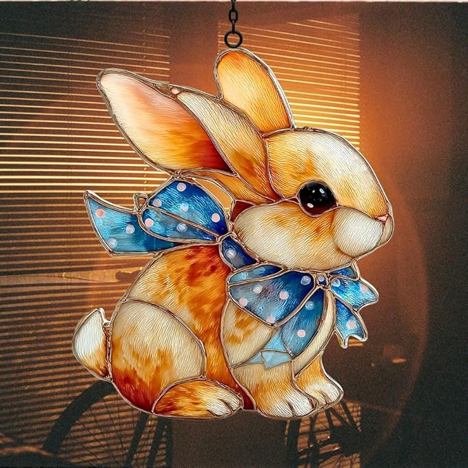 Vivid Bunny Mosaic Art Accent Acrylic Suncatcher Stained Glass Effect Window Car Hanging Christmas Ornament Indoor Outdoor Decor Garden Sun Catcher Panel for Easter Lover for Women Mom Grandma