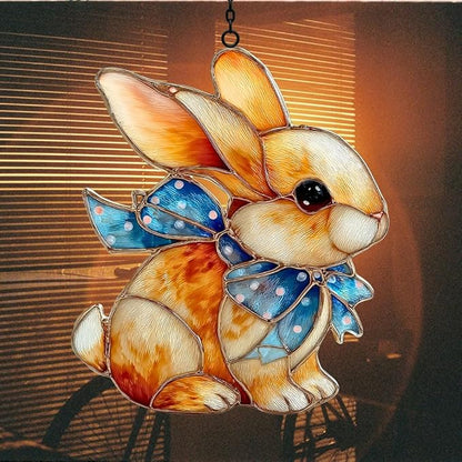 Vivid Bunny Mosaic Art Accent Acrylic Suncatcher Stained Glass Effect Window Car Hanging Christmas Ornament Indoor Outdoor Decor Garden Sun Catcher Panel for Easter Lover for Women Mom Grandma
