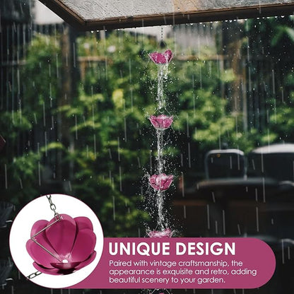 Gutter Chain, Rain Chain for Gutter, Downspout Decorative Metal Rain Catcher Diverter with Hook for Outside Windowsill Garden Patio Courtyard (Purple)